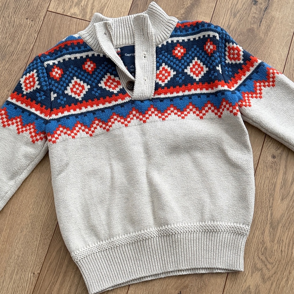 GAP Fair Isle Sweater in Cream, Red, and Blue